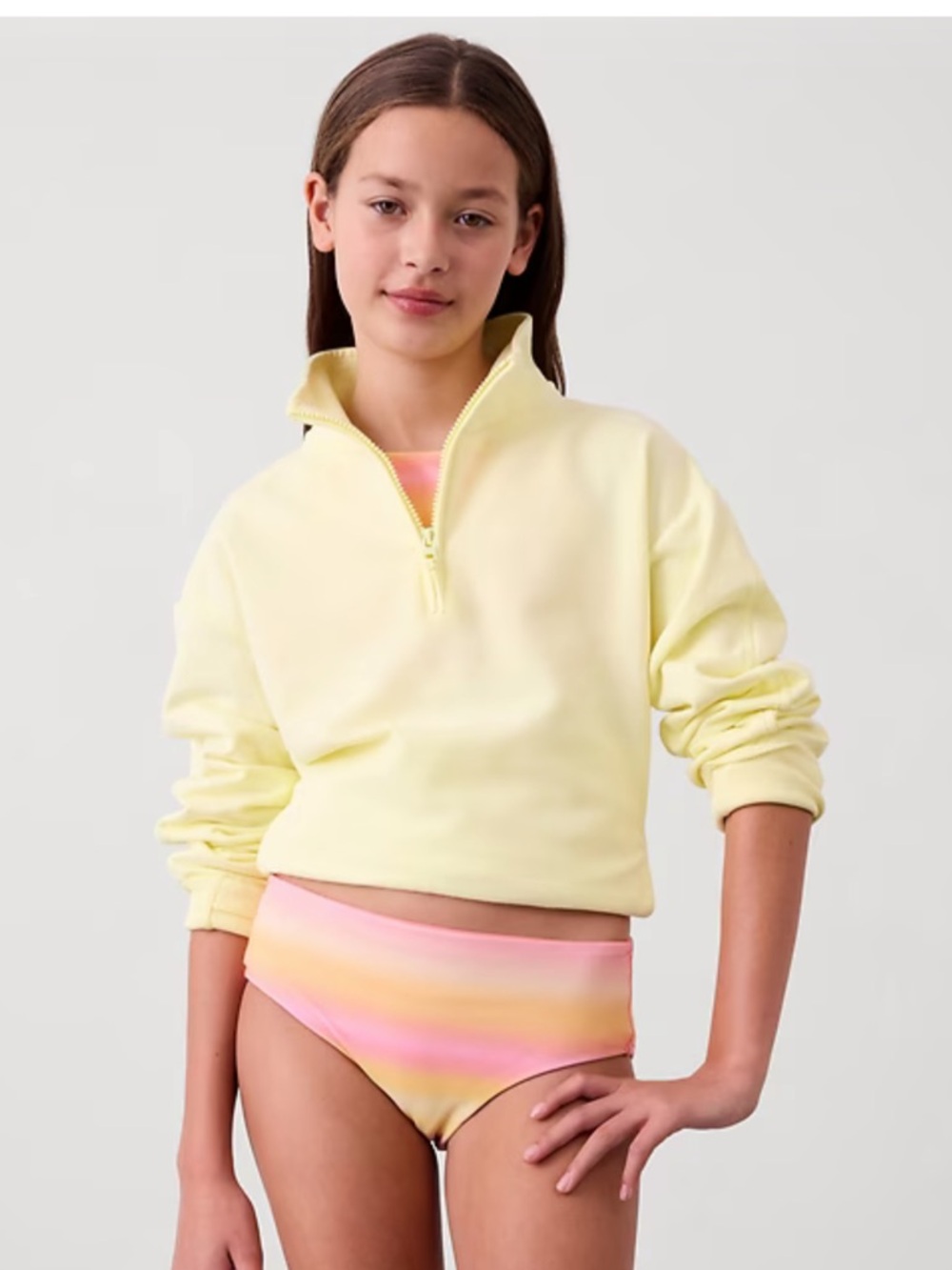 Athleta Girls Reversible Mid Rise Swim Bottom Aura Ombré Yellow/Mimosa Size L/12